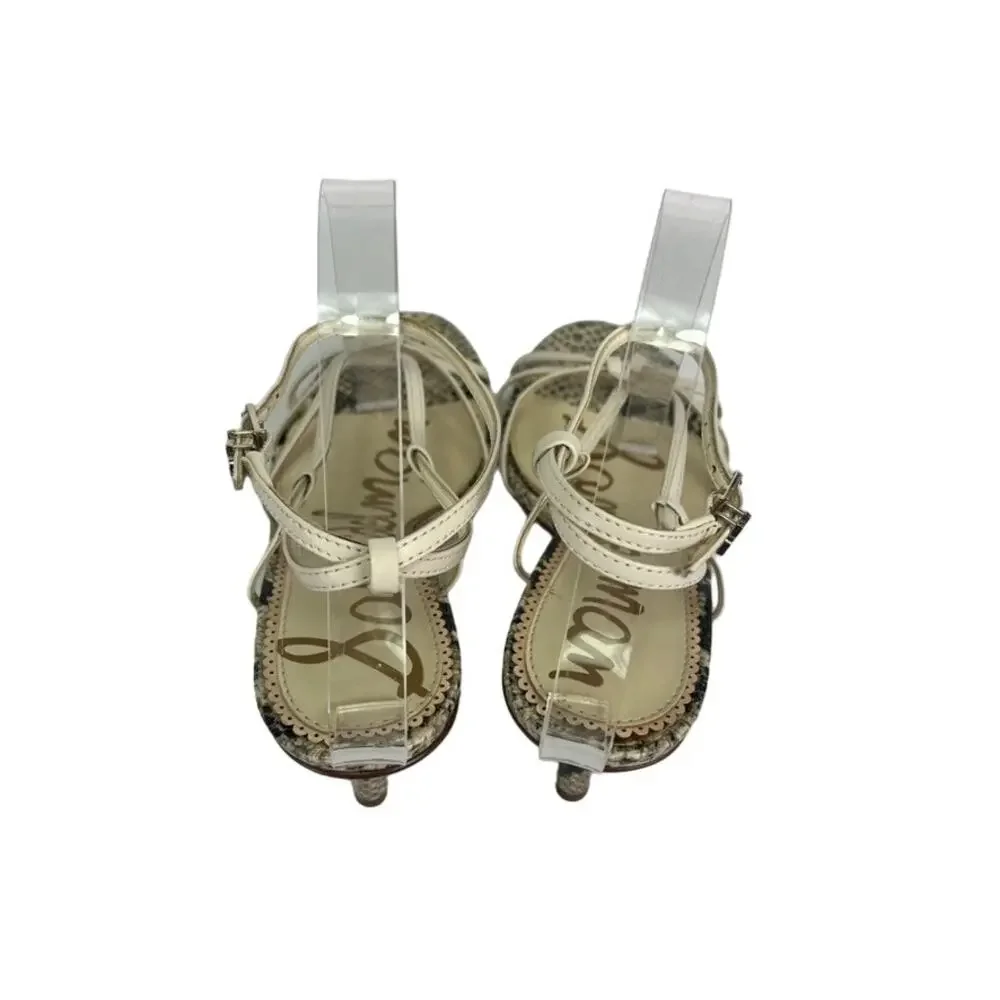 SAM EDELMAN Sandal Shoes Womens 8 Pippa Heeled Strappy Snake Footbed Cream